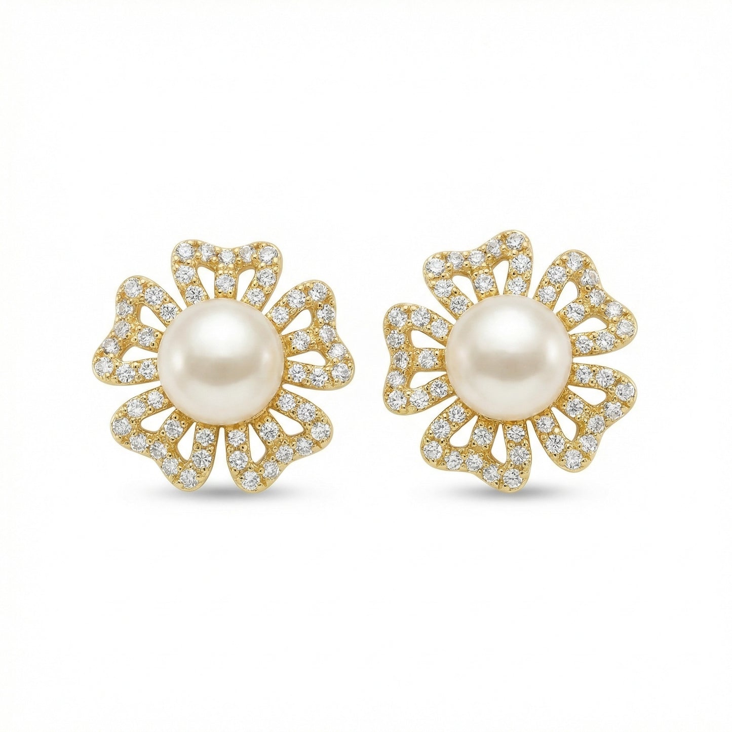 Petal Pusher — Silver Pearl Floral Openwork Studs