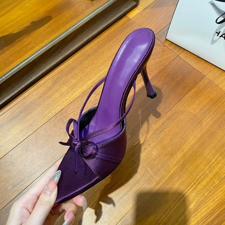 Glam Goals — Satin Open Toe Bow Stiletto Heels, Socialite Style