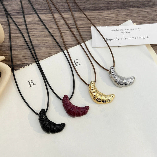 Croissant Chic — Minimalist Black Leather Cord Necklace