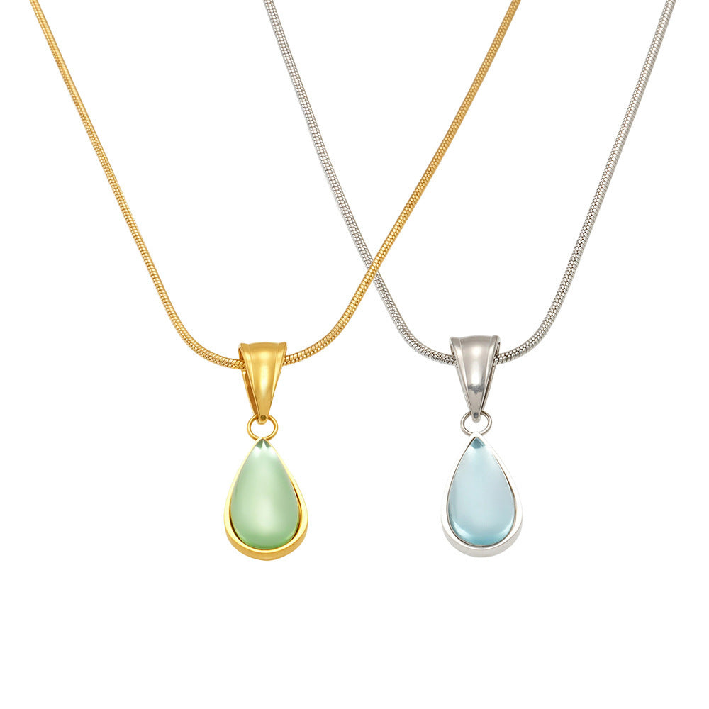 Glass Act — Sheer Green-Blue Teardrop Pendant Necklace