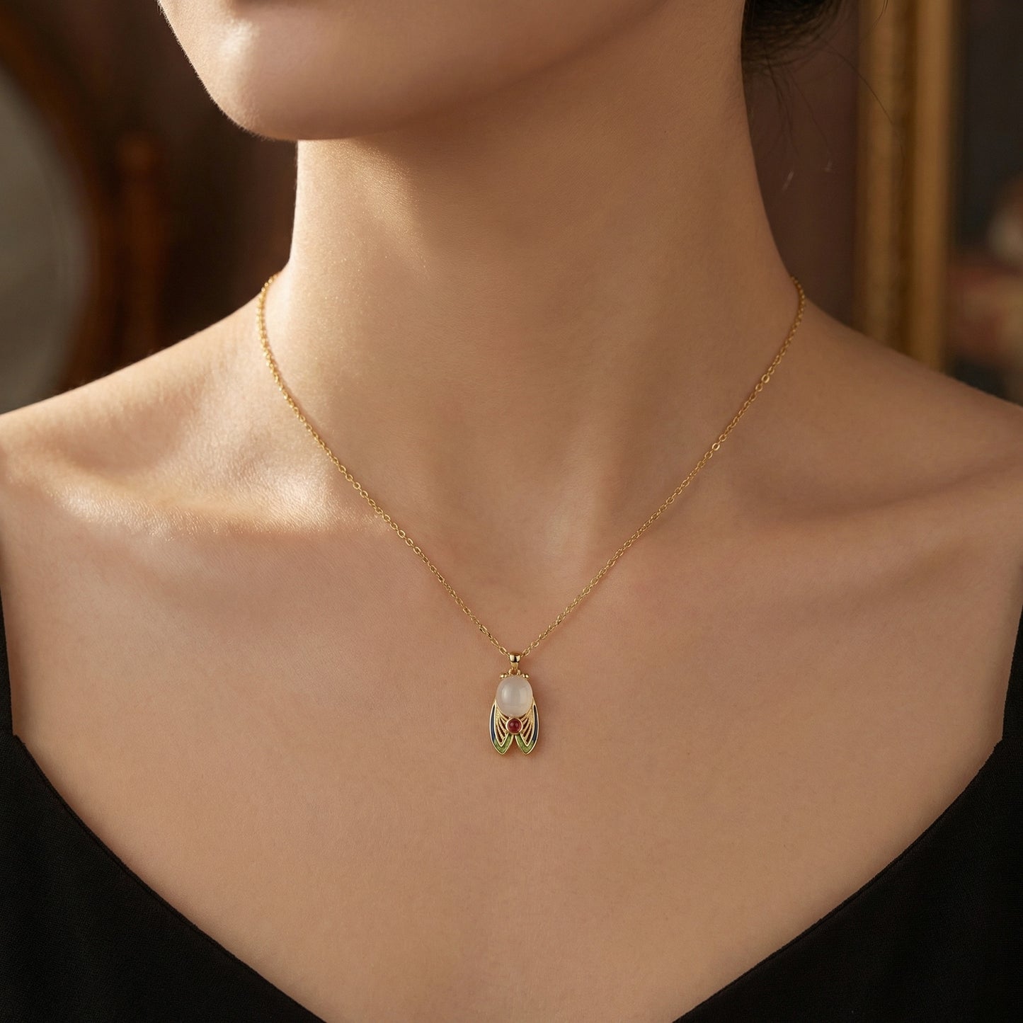 Chic Cicada — .925 Silver Enamel Cicada Gem Necklace