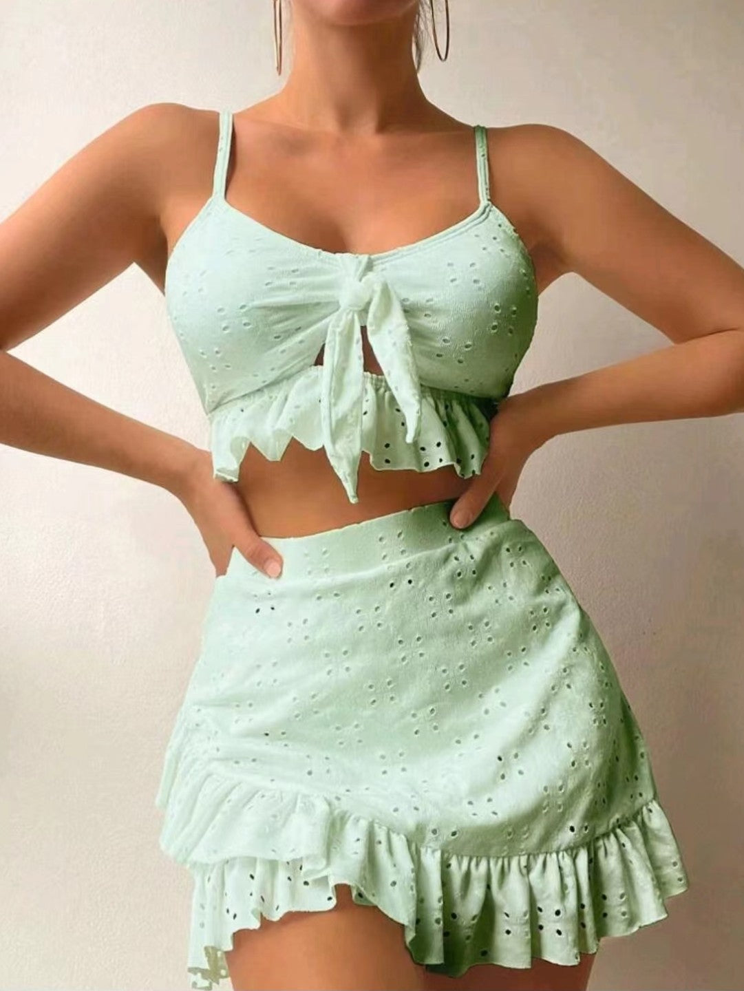 Ruffle & Roll — 3-Piece Bikini Set w/ Hip-Hug Skirt