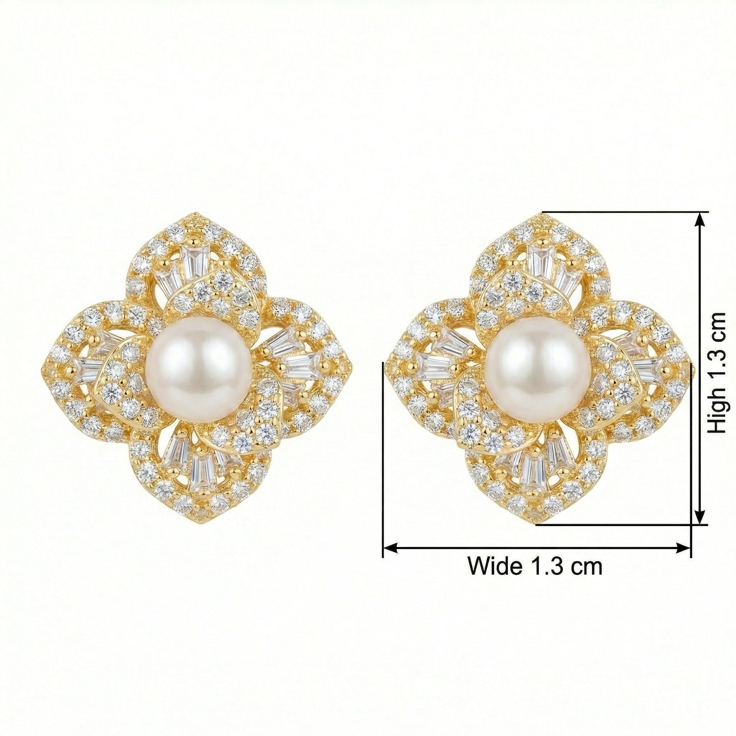 Floral Fancy — Silver Pearl & Diamond Stud Earrings