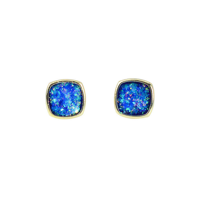 Opal-timistic Style — Square Blue Opal Natural Stone Stud Earrings
