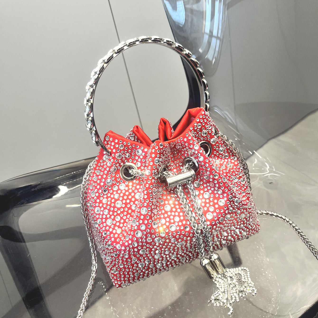 Shine On — Drawstring Rhinestone Crossbody Handbag