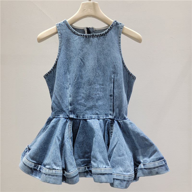 Acid Queen — Acid Wash Denim Sleeveless Peplum Top