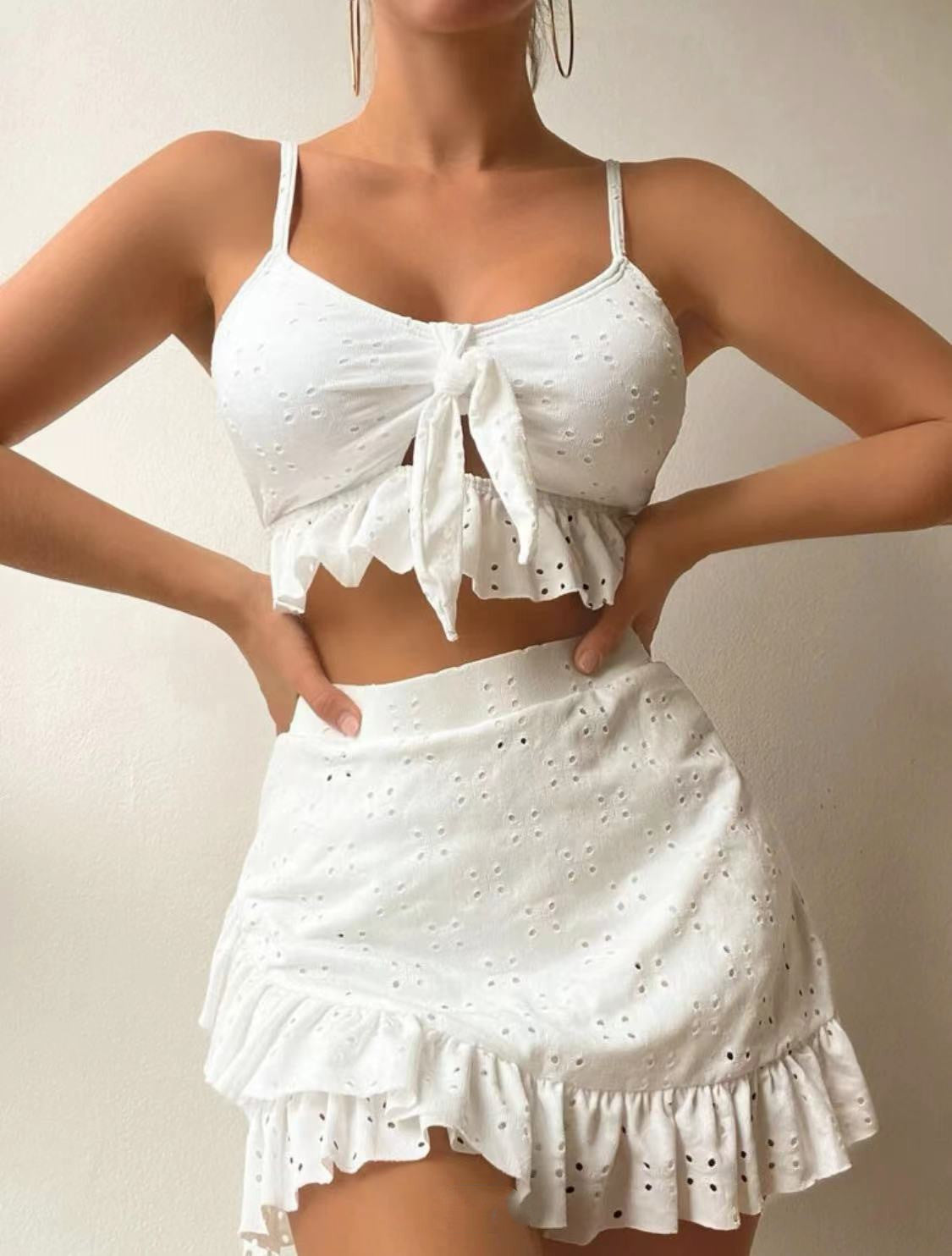 Ruffle & Roll — 3-Piece Bikini Set w/ Hip-Hug Skirt