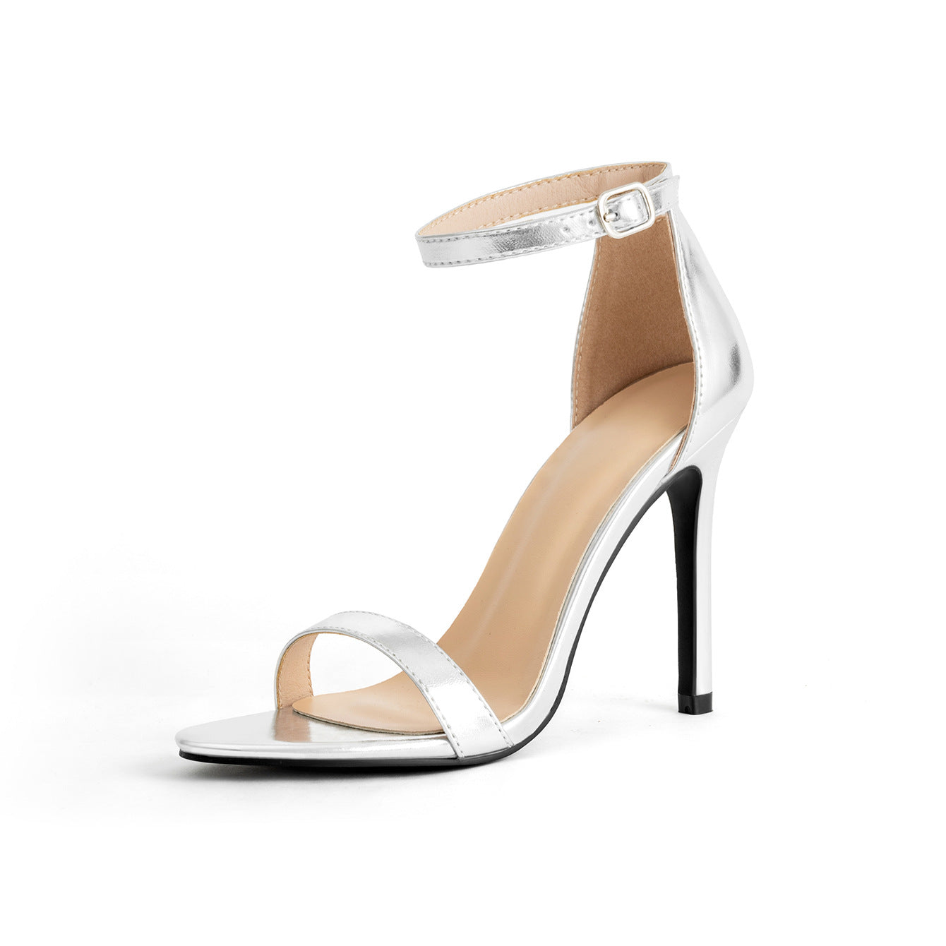 Square Up — Black Square Toe Stiletto Heel Strap Sandals