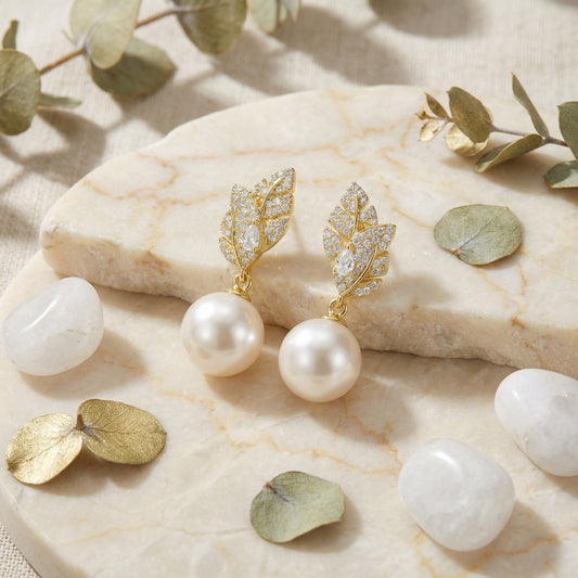 Leaf an Impression — Silver Pearl Drop Earrings