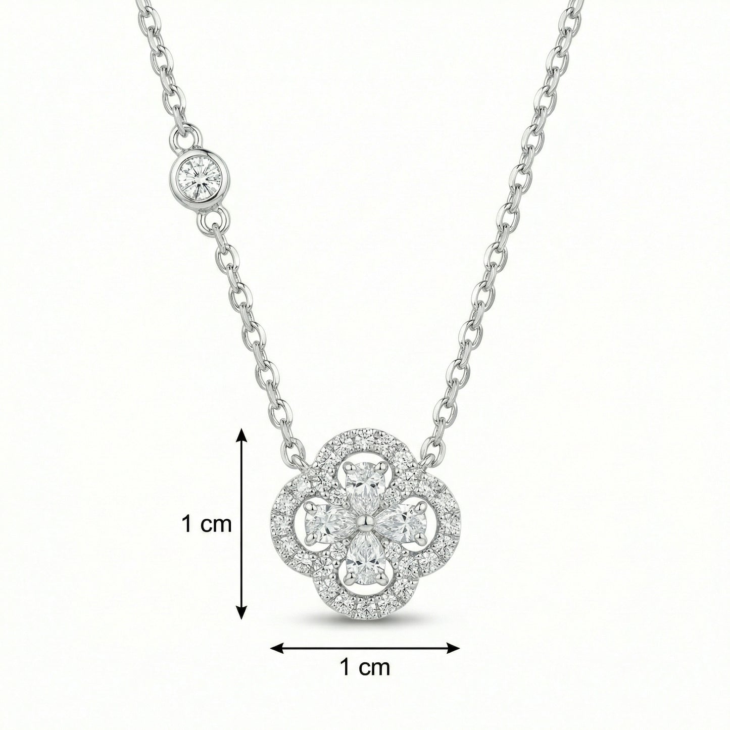 Clover Charm — Diamond Clover w/ Bezel-Set Accent, 925 SS