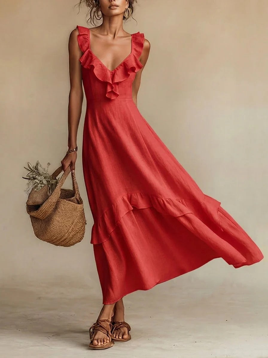 Flutter By — Ruffled Sleeve Cotton-Linen Dress