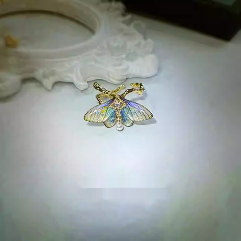 Lunar Moth — Moonstone Open Ring with Moth & Butterfly Wings