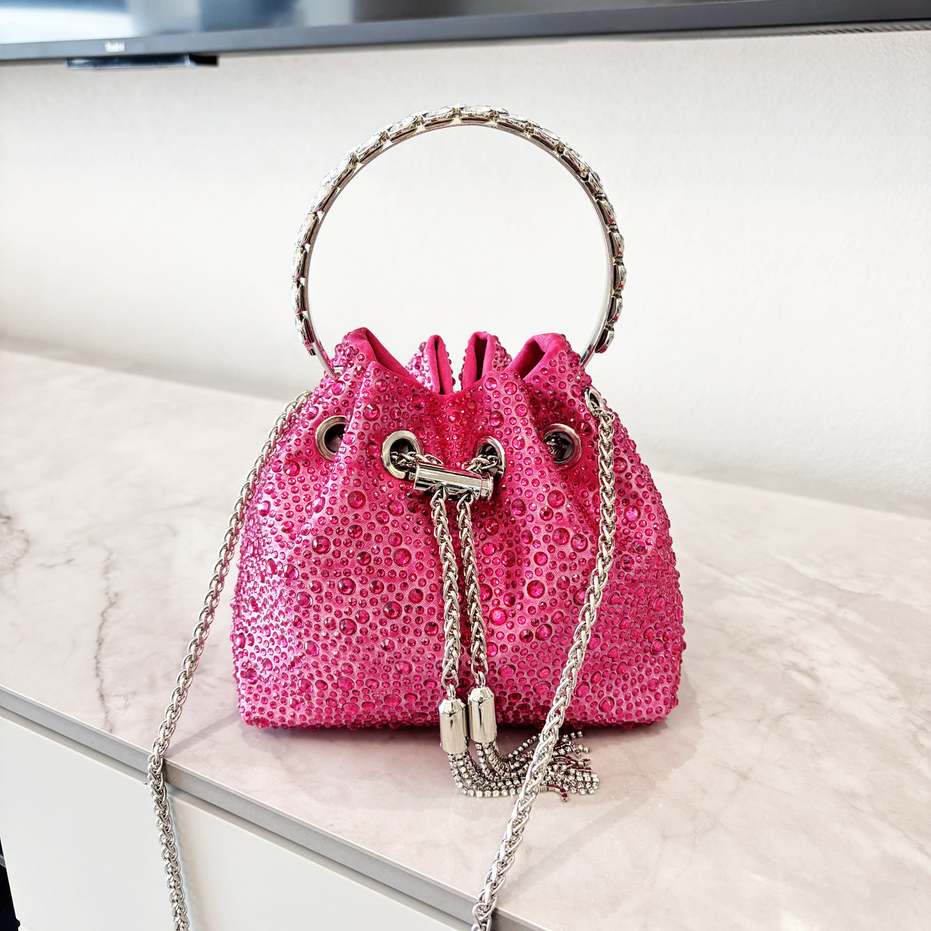 Shine On — Drawstring Rhinestone Crossbody Handbag