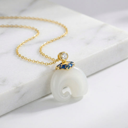 Ruyi Radiance — .925 Silver White Jade Ruyi Necklace