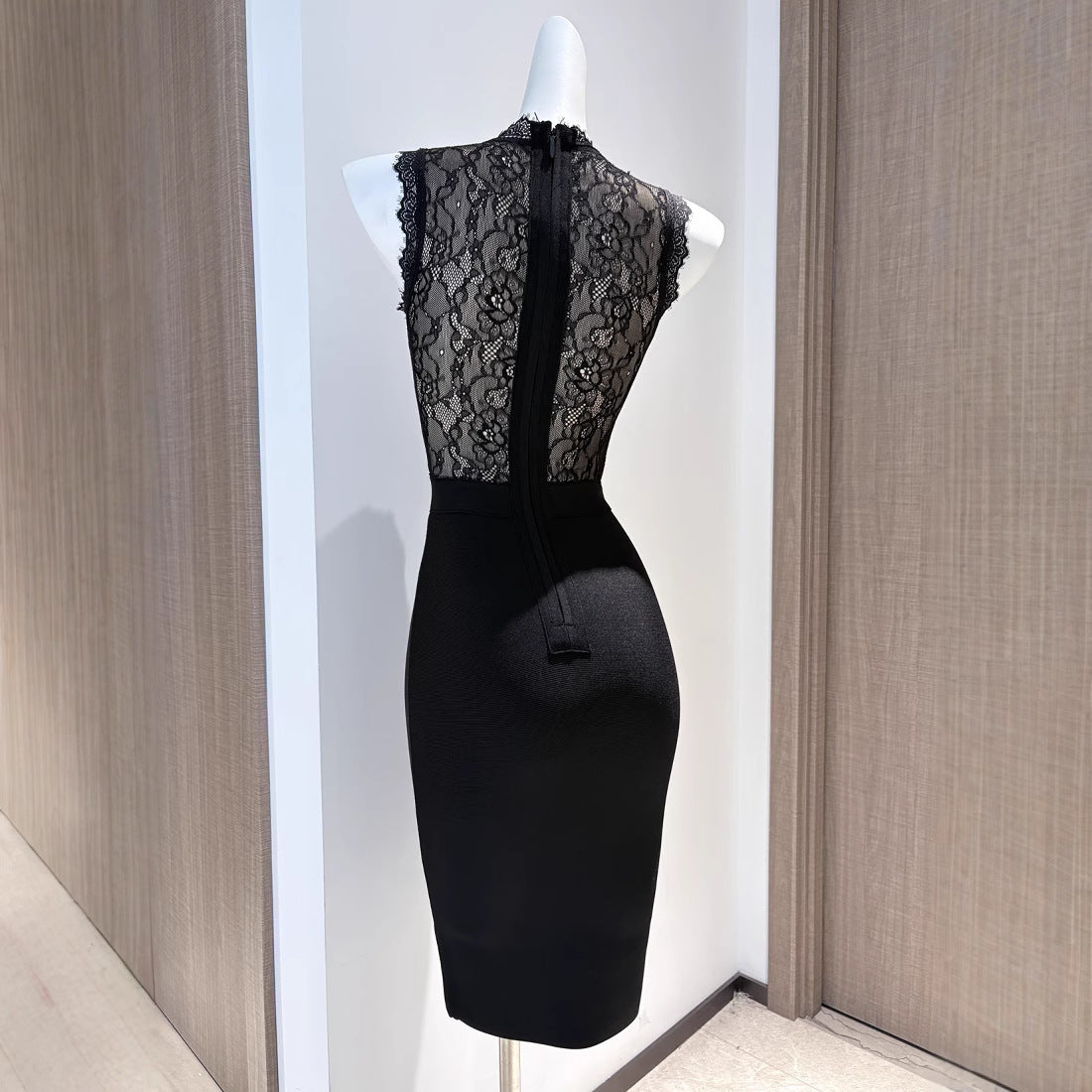 Lace It Up — Black & White Bodycon Midi