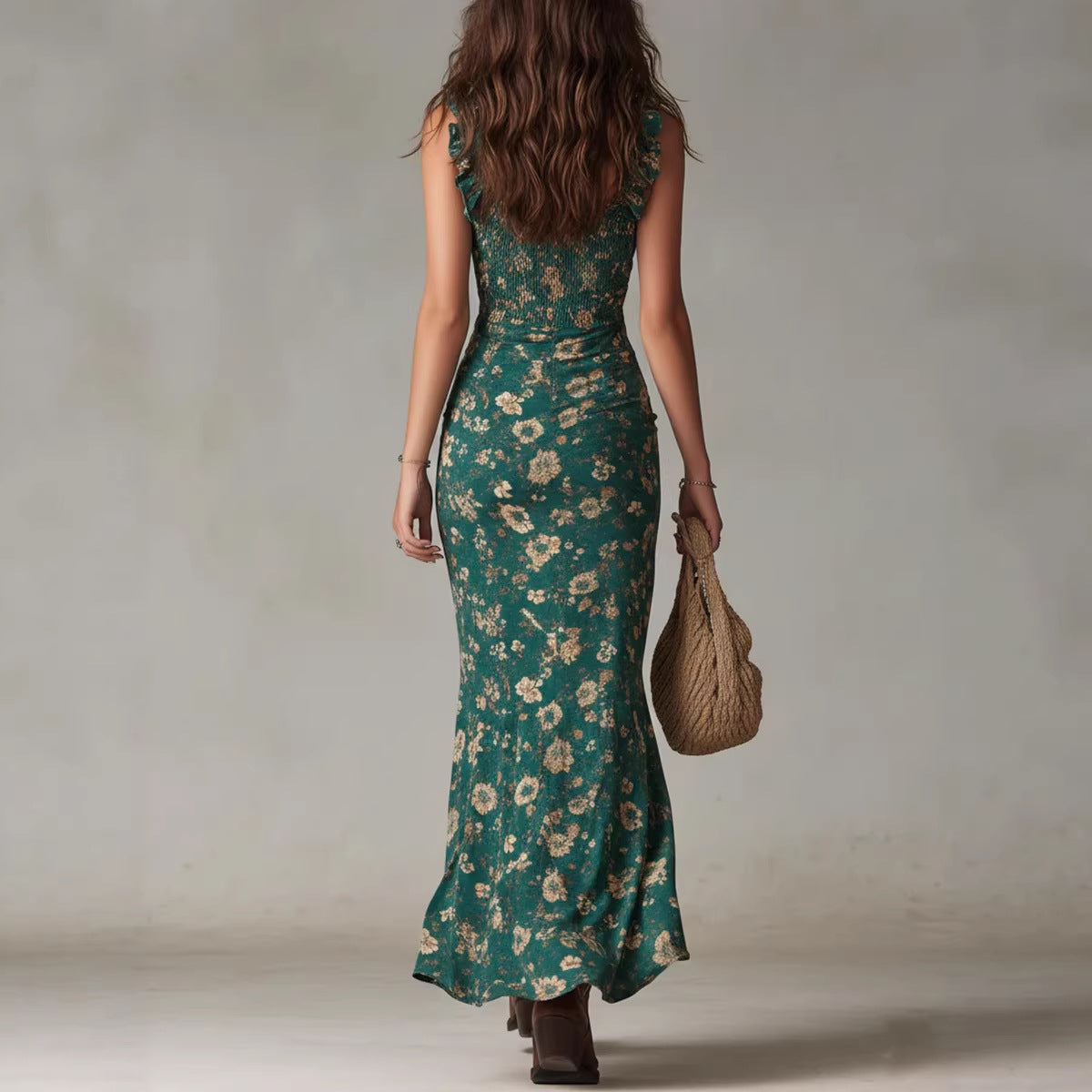 Ruffle & Roll — Ruffle-Trimmed Slip Dress with High Slit