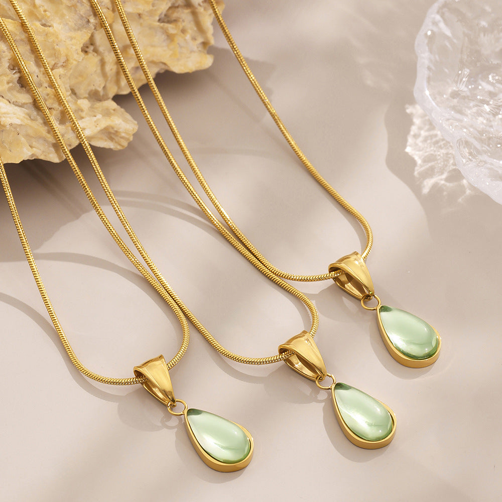 Glass Act — Sheer Green-Blue Teardrop Pendant Necklace