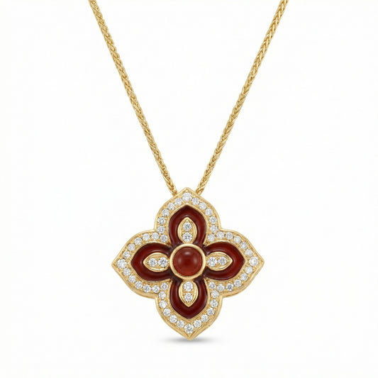 Malachite Magic — .925 Silver Enamel Quatrefoil Necklace