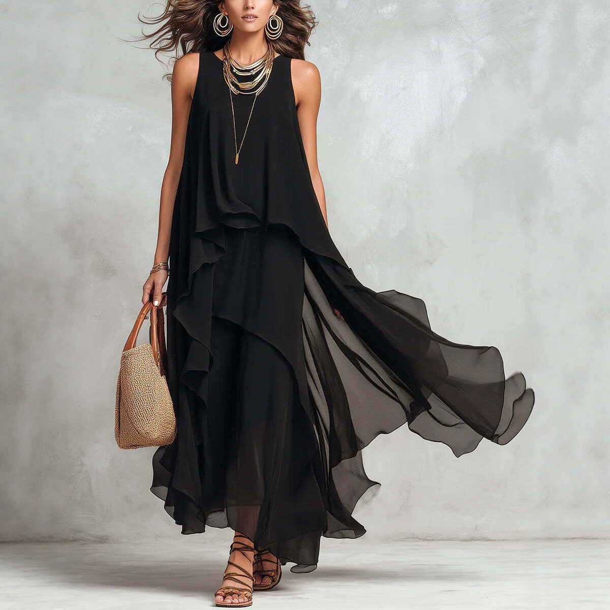 Chiffon Dream — Asymmetrical Sleeveless Maxi