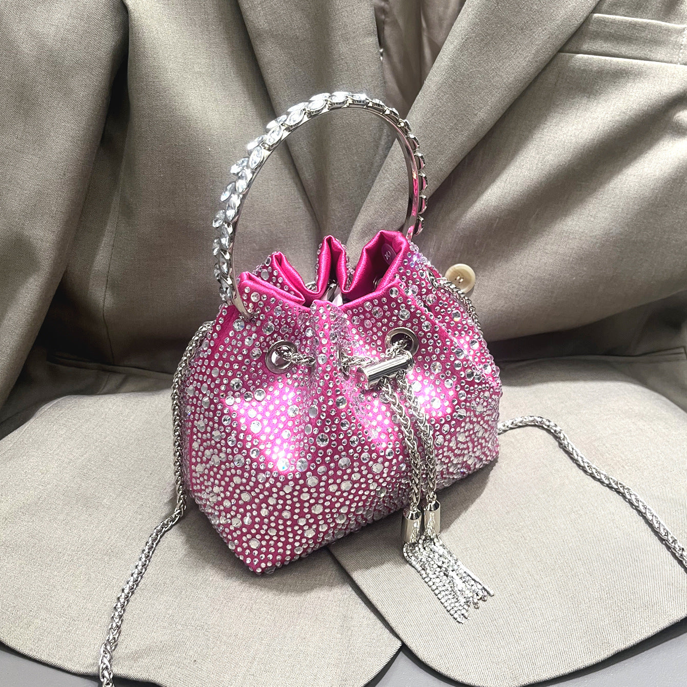 Shine On — Drawstring Rhinestone Crossbody Handbag