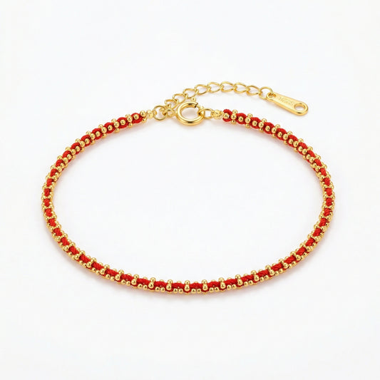 Crimson Cord — Silver Braided Bracelet w/ Metallic Beads