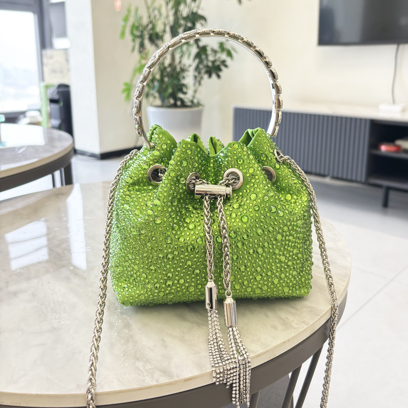Shine On — Drawstring Rhinestone Crossbody Handbag