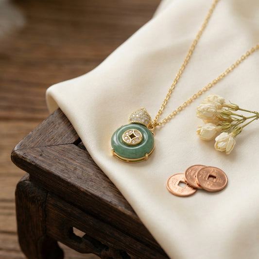Jade Fortune — Silver Jade & Diamond Hulu Pendant Necklace