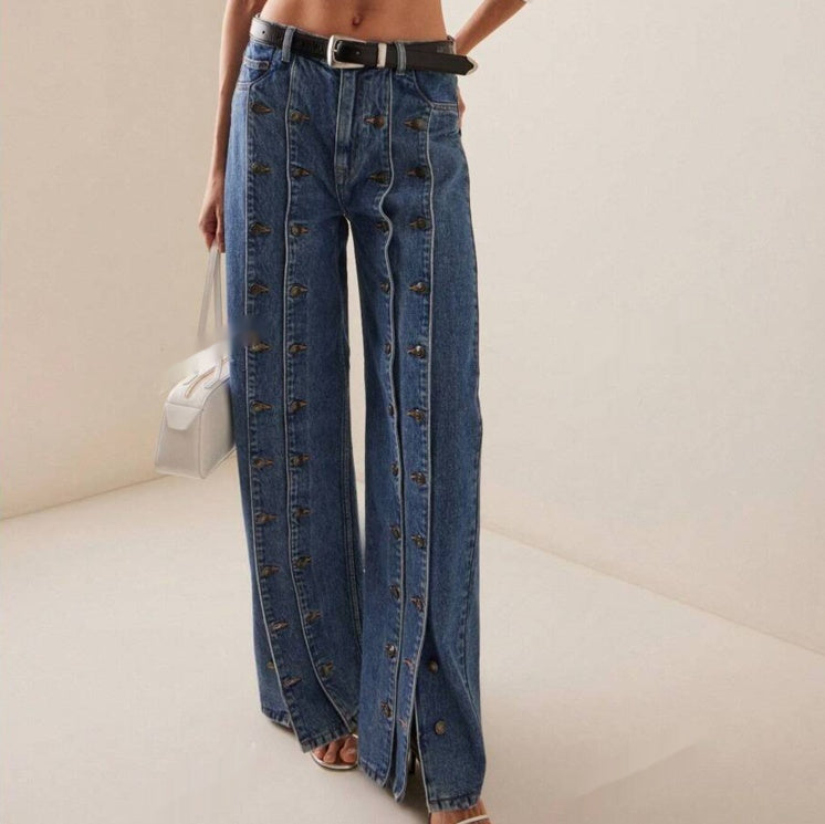 Slit Happens — Button-Front Straight-Leg Slit Jeans