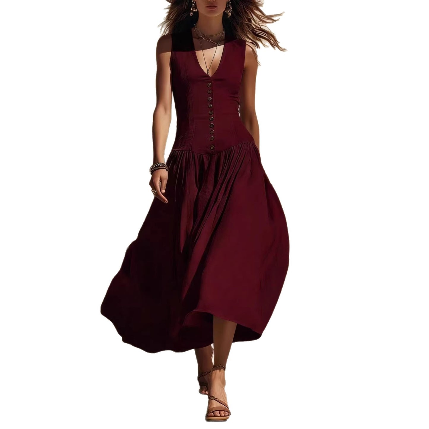 Button Up, Buttercup — V-Neck Cotton-Linen Dress