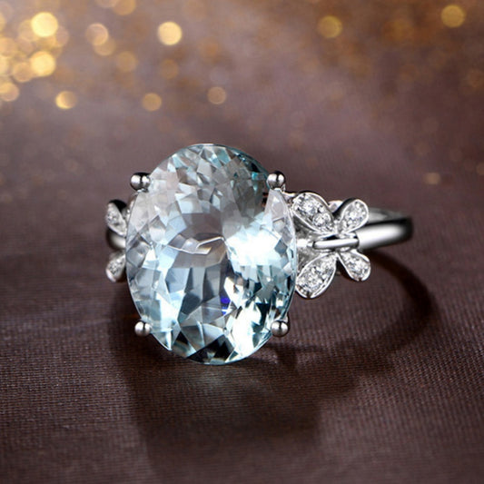 Butterfly Bling — Sea-Blue Zircon Alloy Butterfly Ring