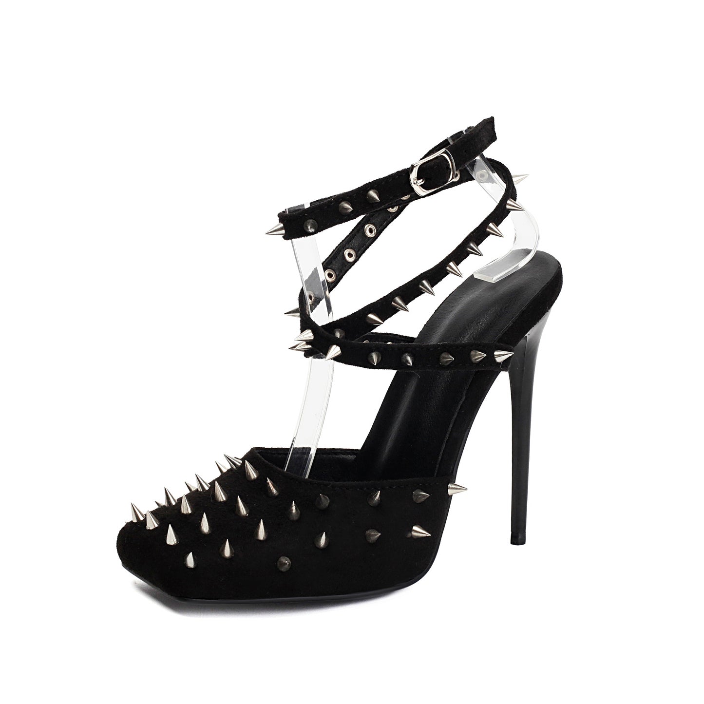 Rivet-ing Style — Stiletto-Heel Rivet Closed-Toe Sandals