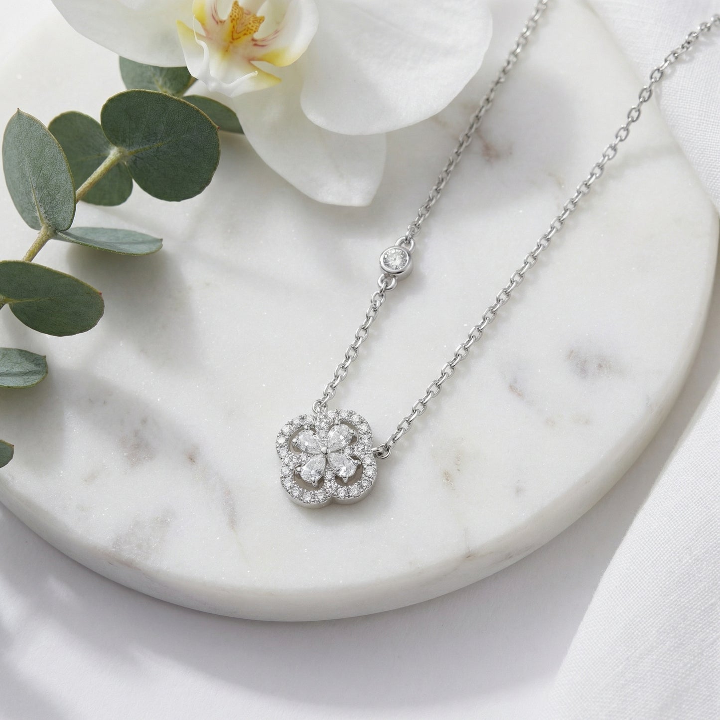 Clover Charm — Diamond Clover w/ Bezel-Set Accent, 925 SS