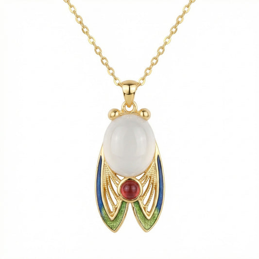 Chic Cicada — .925 Silver Enamel Cicada Gem Necklace
