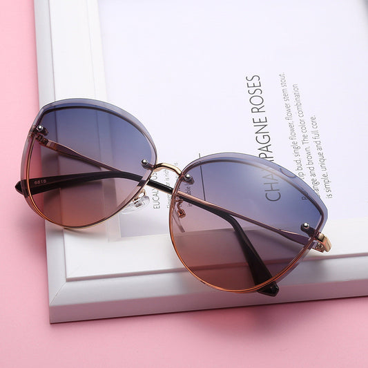 Fashionable Oversized Gradient-color Retro Metal Sunglassessun Protection Eyewear For Driving