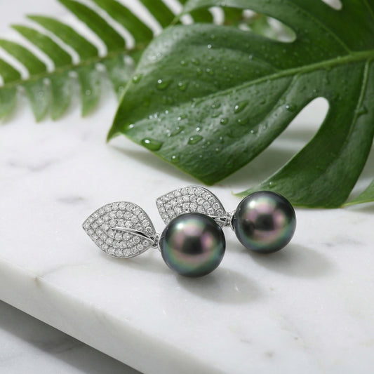 Pearl-fectly Elegant — Silver Leaf & Tahitian Pearl Drop Earrings