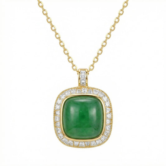 Cushion of Jade — Silver Green Jadeite & Baguette Necklace