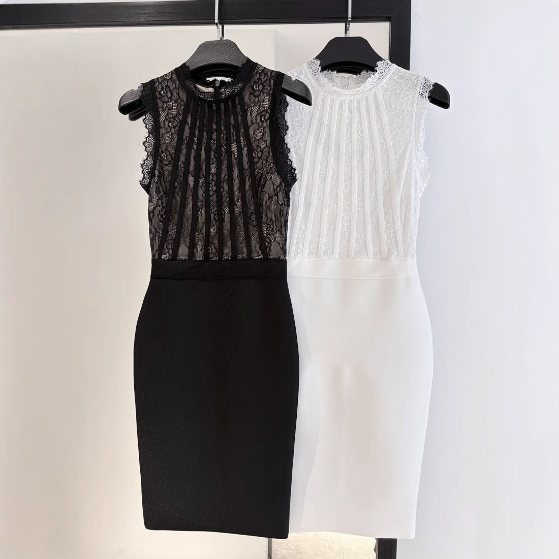 Lace It Up — Black & White Bodycon Midi