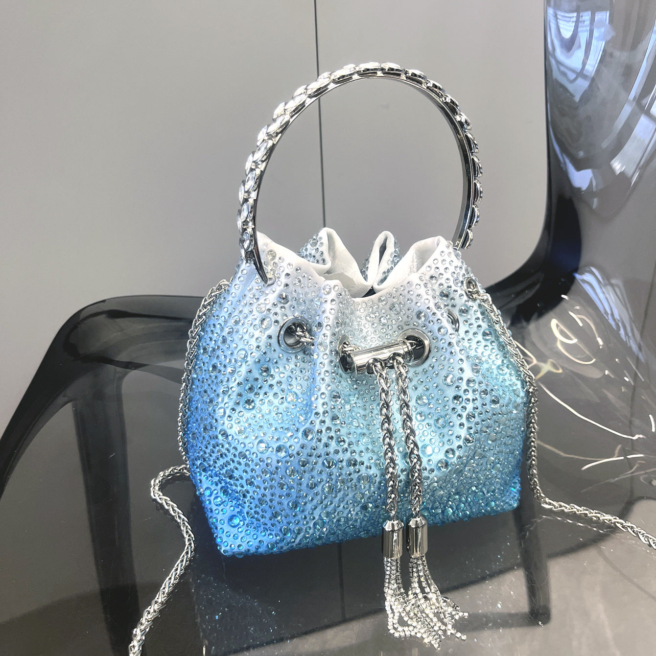 Shine On — Drawstring Rhinestone Crossbody Handbag