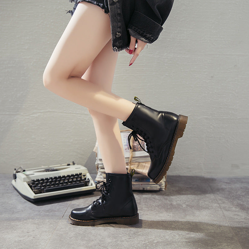 Chunky Charm — Round-Toe Lace-Up Chunky-Soled Casual Boots