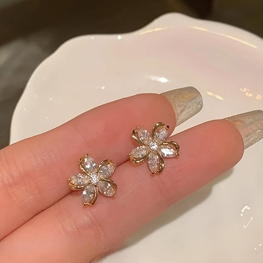Petal Pusher — Floral Stud Earrings with Rhinestones