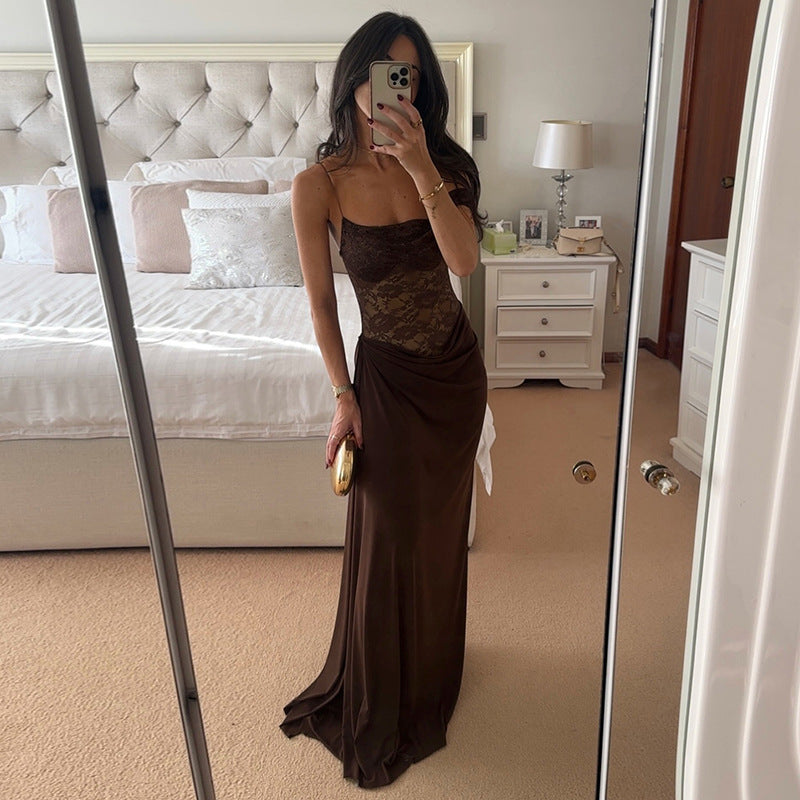 Sheer Elegance — Sleeveless Backless Lace Maxi for Chic Evenings
