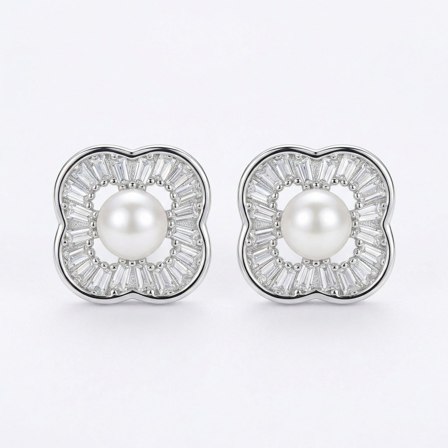 Clover's Luck — Silver Pearl & Zirconia Stud Earrings