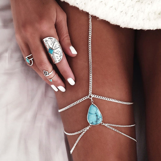Thigh-High & Mighty — Simple Turquoise Alloy Thigh Chain