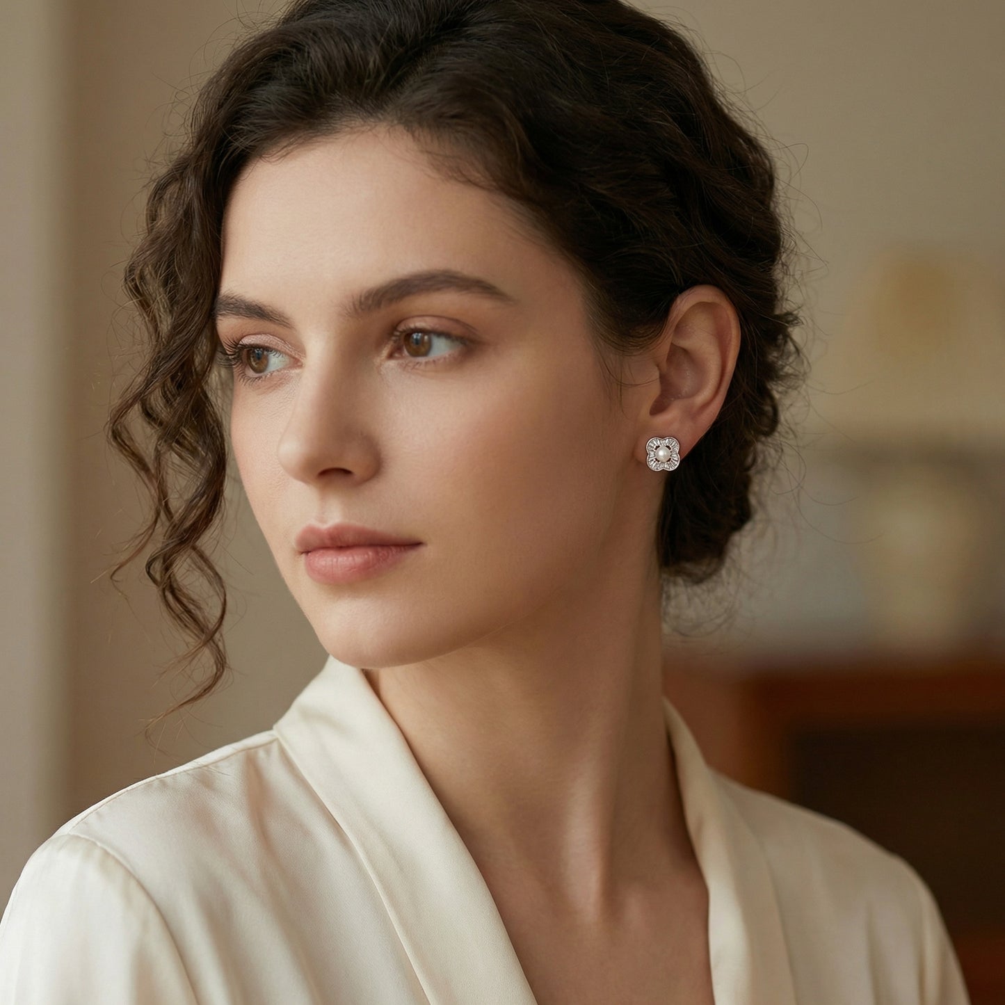 Clover's Luck — Silver Pearl & Zirconia Stud Earrings