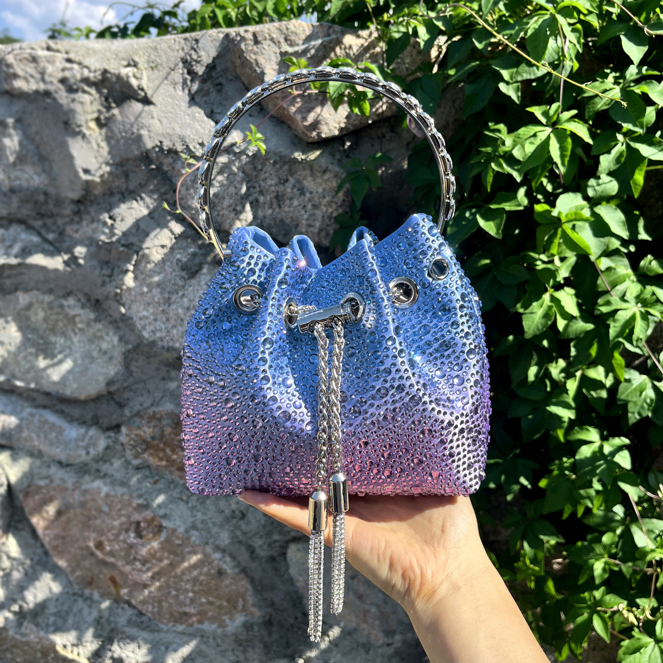 Shine On — Drawstring Rhinestone Crossbody Handbag
