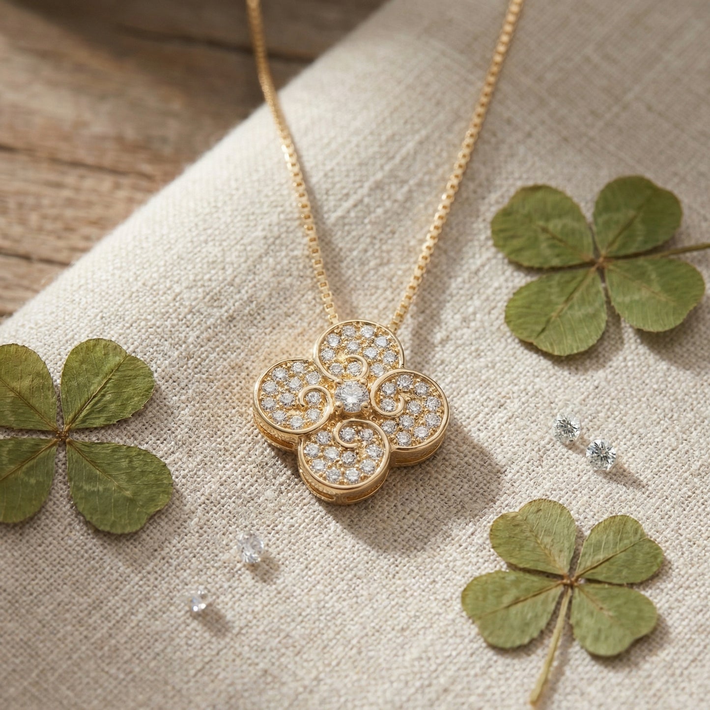Clover & Out — Scrolled Diamond Clover Pendant, 925 SS