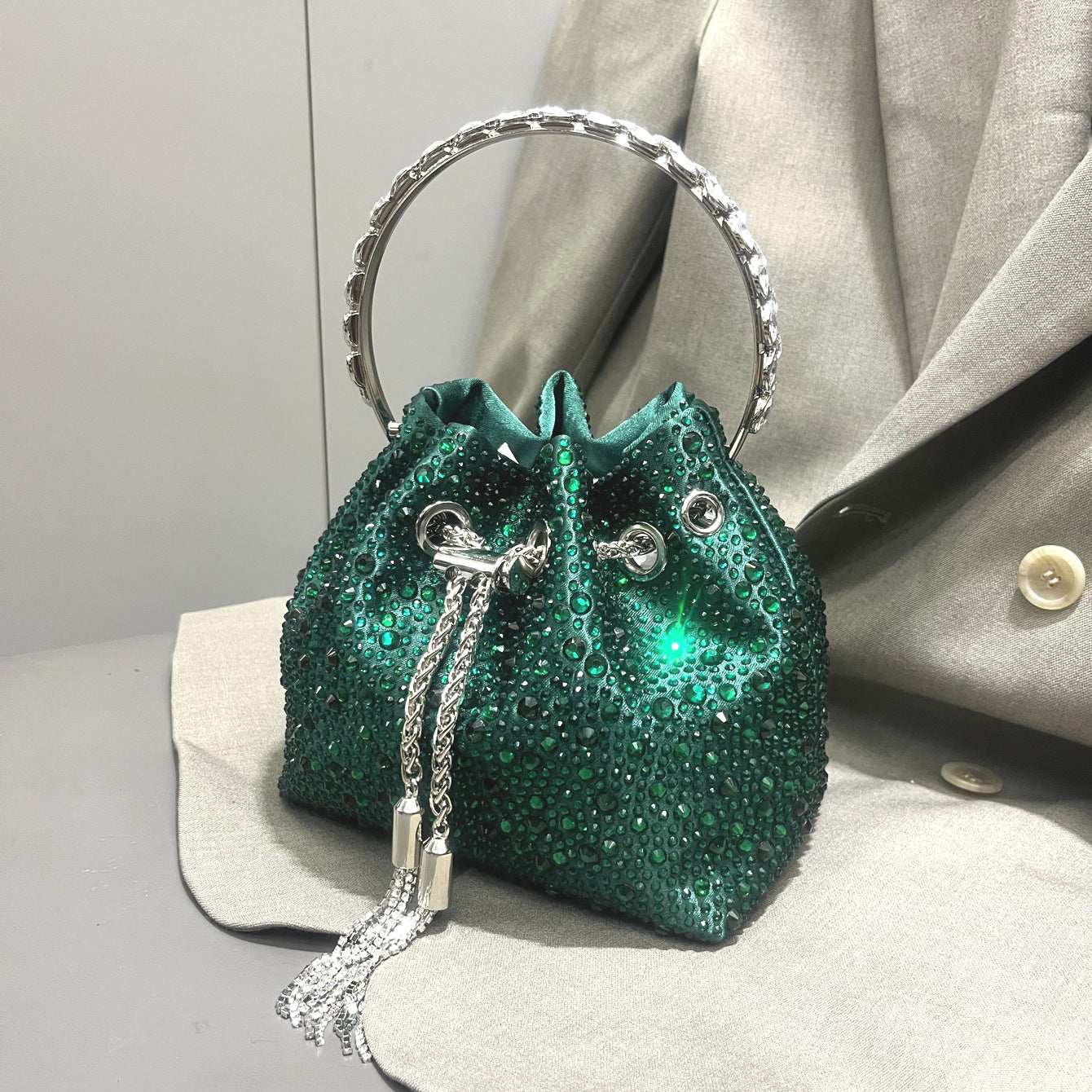 Shine On — Drawstring Rhinestone Crossbody Handbag