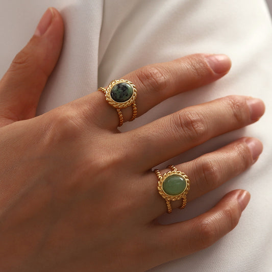 Stone Cold Style — 18K Gold Plated Stone & Sun Open Ring