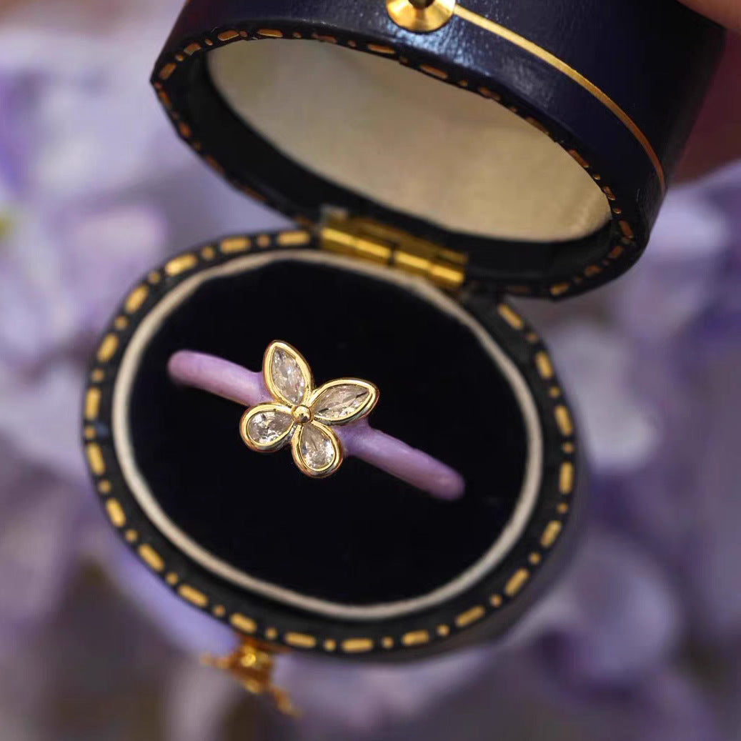 Clover Charm — Enamel Clover Flower Ring with Zircon Accents