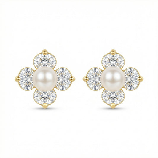 Bloomin' Brilliance — Silver Pearl & Gemstone Floral Studs